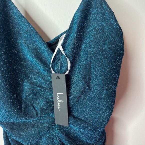 Lulus NWT Striking Moves Teal Metallic Ruched Body Mini Dress - Picture 8 of 10